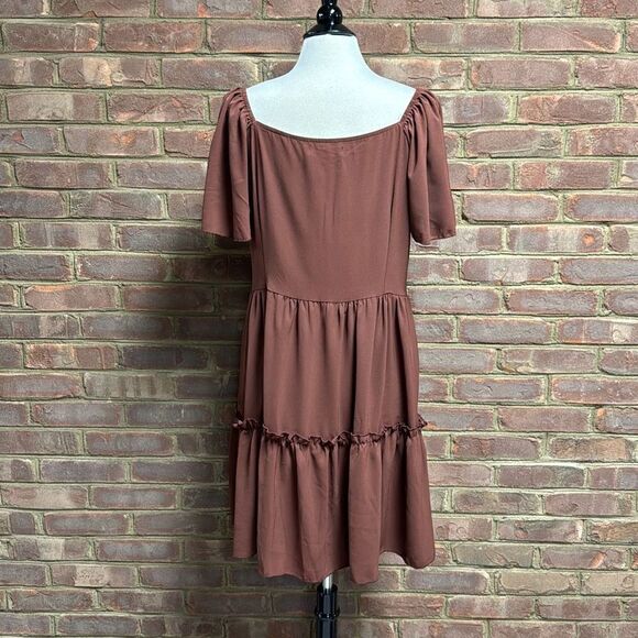 C+D+M Brown Flutter Sleeve Babydoll Dress Size XL NEW - Picture 4 of 8